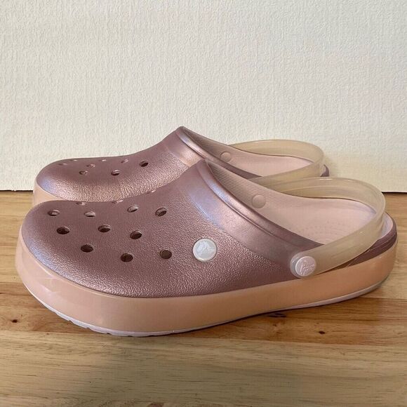 Crocs Shoes - Crocs Crocband Unisex Ice Pop Metallic Pink Barbie Slip On Clogs Men-9/Women-11